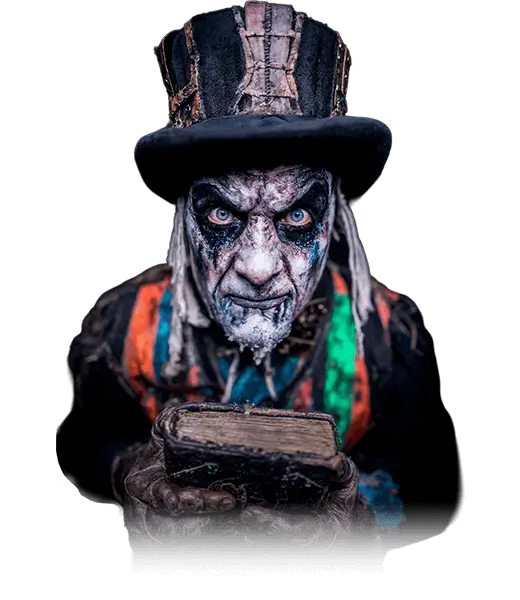 Haunted Clown Character – Memphis Frights Spooky haunted clown with striped face paint